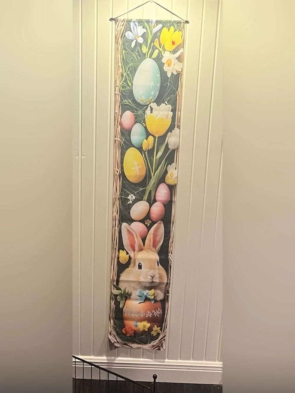 Easter Bunny & Eggs Vertical Wall Banner - Pastel Spring Colors